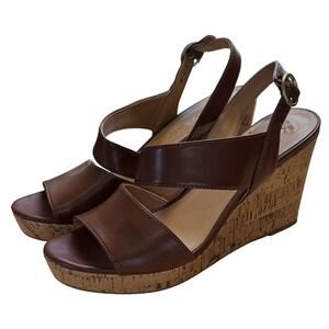 Franco Sarto Mallow Wedge Sandals Womens 9 Brown Cork Platform Slingback Boho